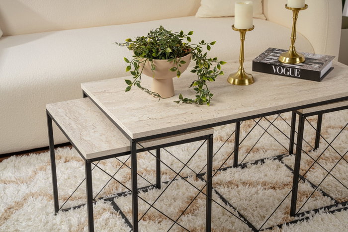 Hanah Home Juego de Mesas de Café Defne - Negro, Travertine